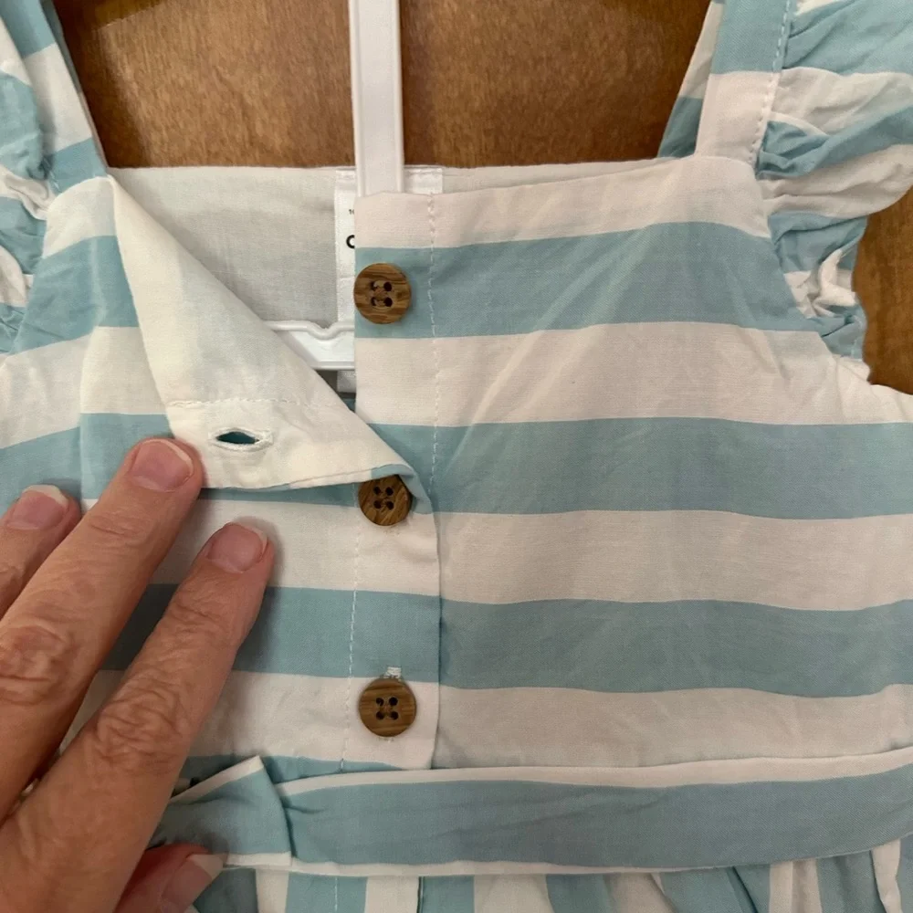 Baby Girl 2 piece blue and white stripped ruffle tank dress with bloomers